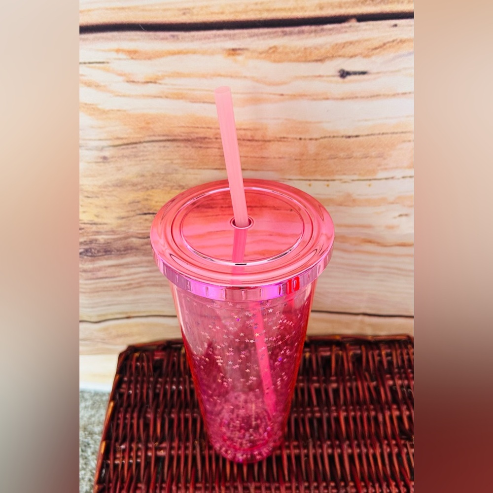 Pink Star Glitter Tumbler with Lid / Straw NEW - Picture 3 of 9